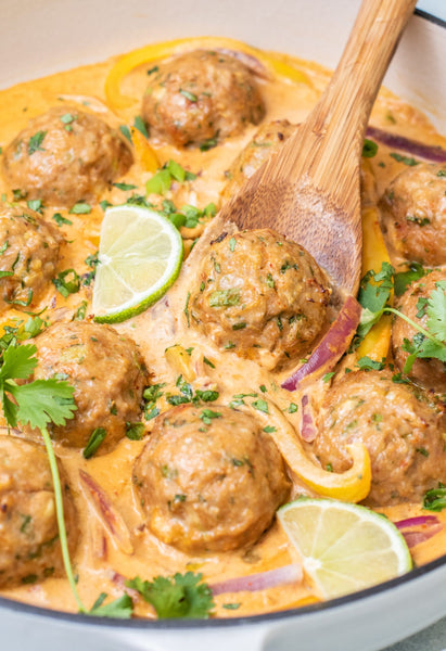 Thai Turkey Meatballs in Red Curry Sauce